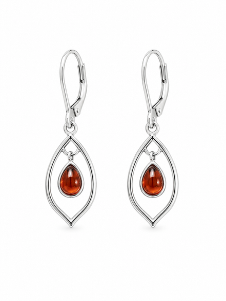 Amber and Sterling Dangle Leaverback Earrings