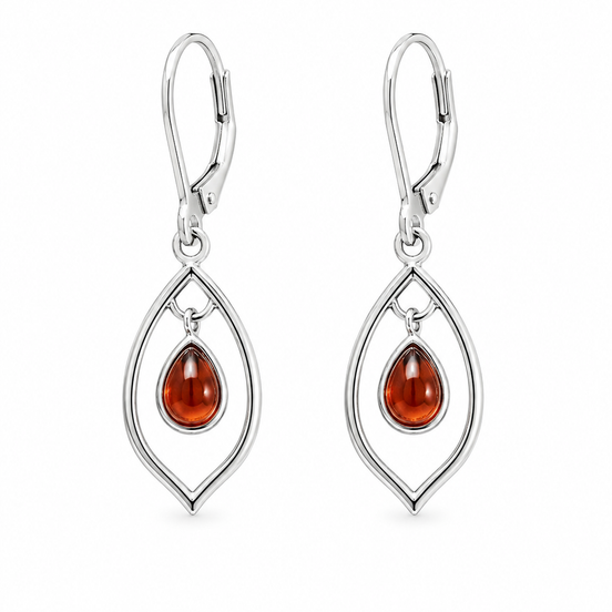 Amber and Sterling Dangle Leaverback Earrings