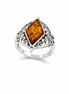 Amber and Antiqued Sterling Filigree Setting Ring