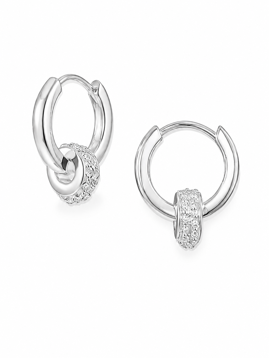 Sterling with Charm Huggie-Hoop Pierced Earrings