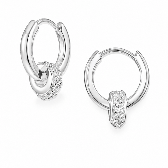 Sterling with Charm Huggie-Hoop Pierced Earrings