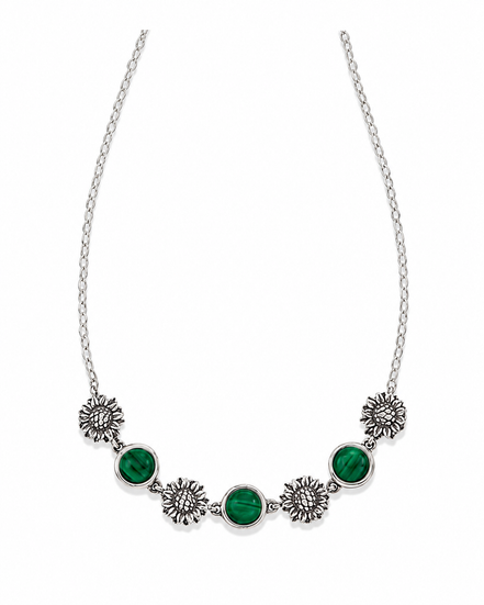 Malachite and Sterling Sunflower Trapeze Necklace 18 to 20 inches