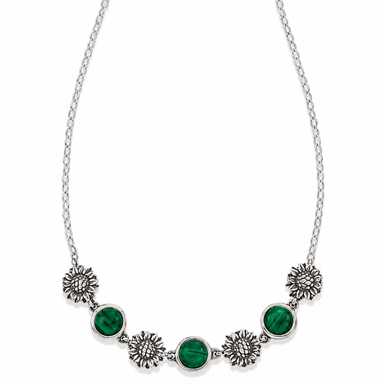 Malachite and Sterling Sunflower Trapeze Necklace 18 to 20 inches