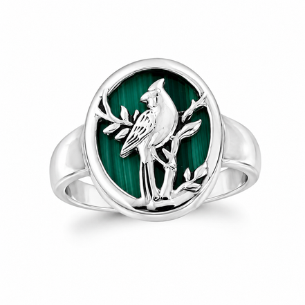 Malachite and Sterling Cardinal Overlay Ring