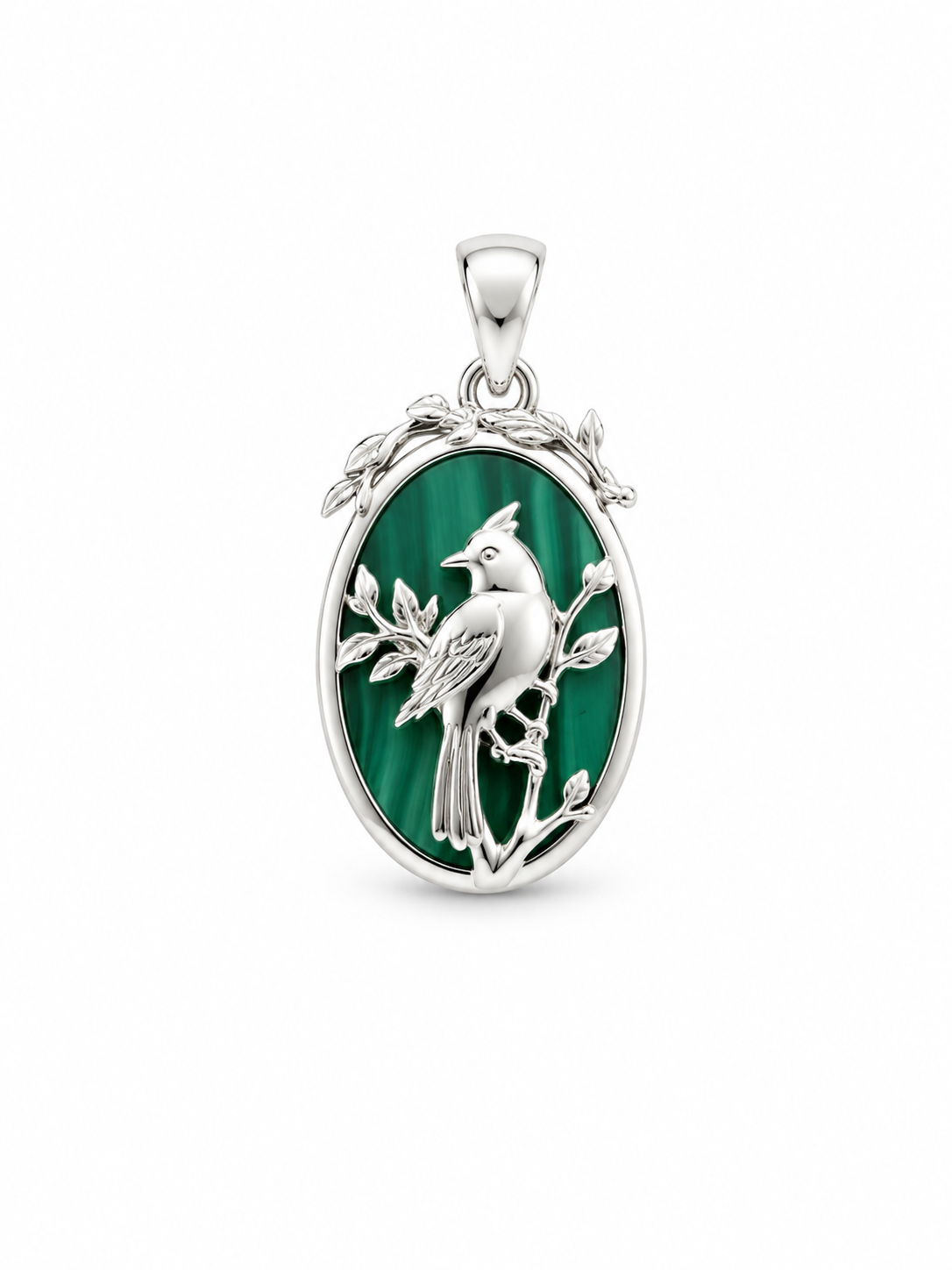 Malachite and Sterling Cardinal Overlay Pendant
