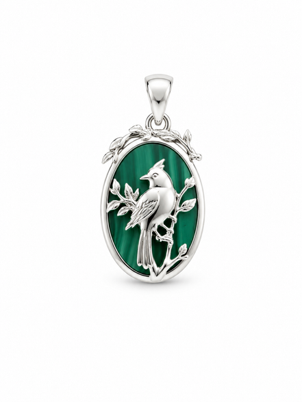 Malachite and Sterling Cardinal Overlay Pendant