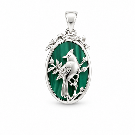 Malachite and Sterling Cardinal Overlay Pendant