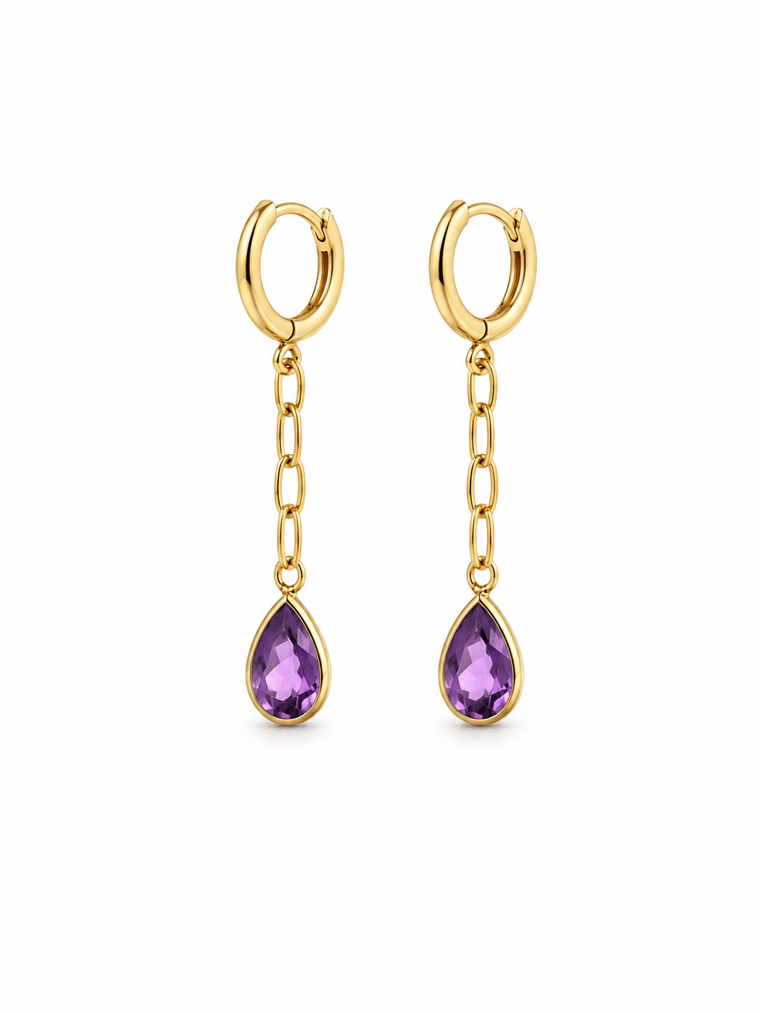 Amethyst and Gold over Sterling Paperclip Link Earrings