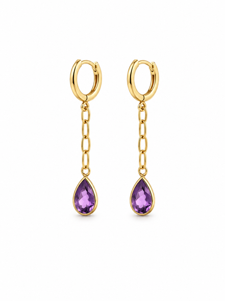 Amethyst and Gold over Sterling Paperclip Link Earrings