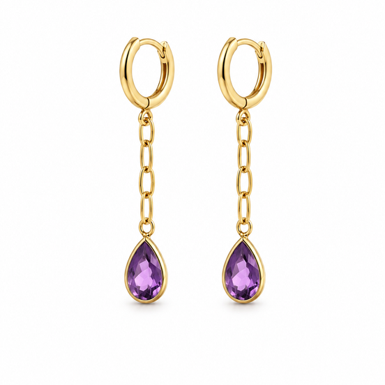 Amethyst and Gold over Sterling Paperclip Link Earrings