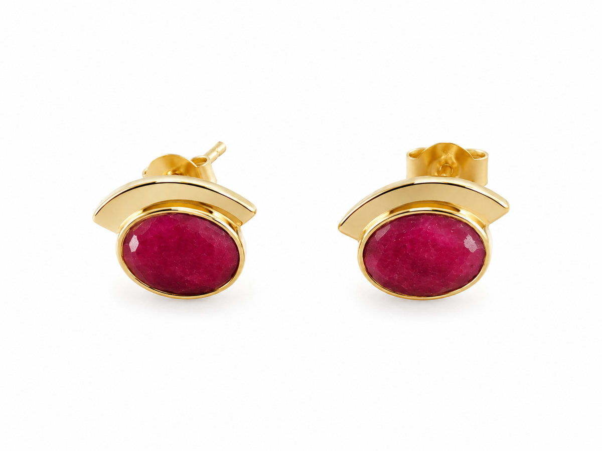 Gold over Sterling Ruby Stud Earrings