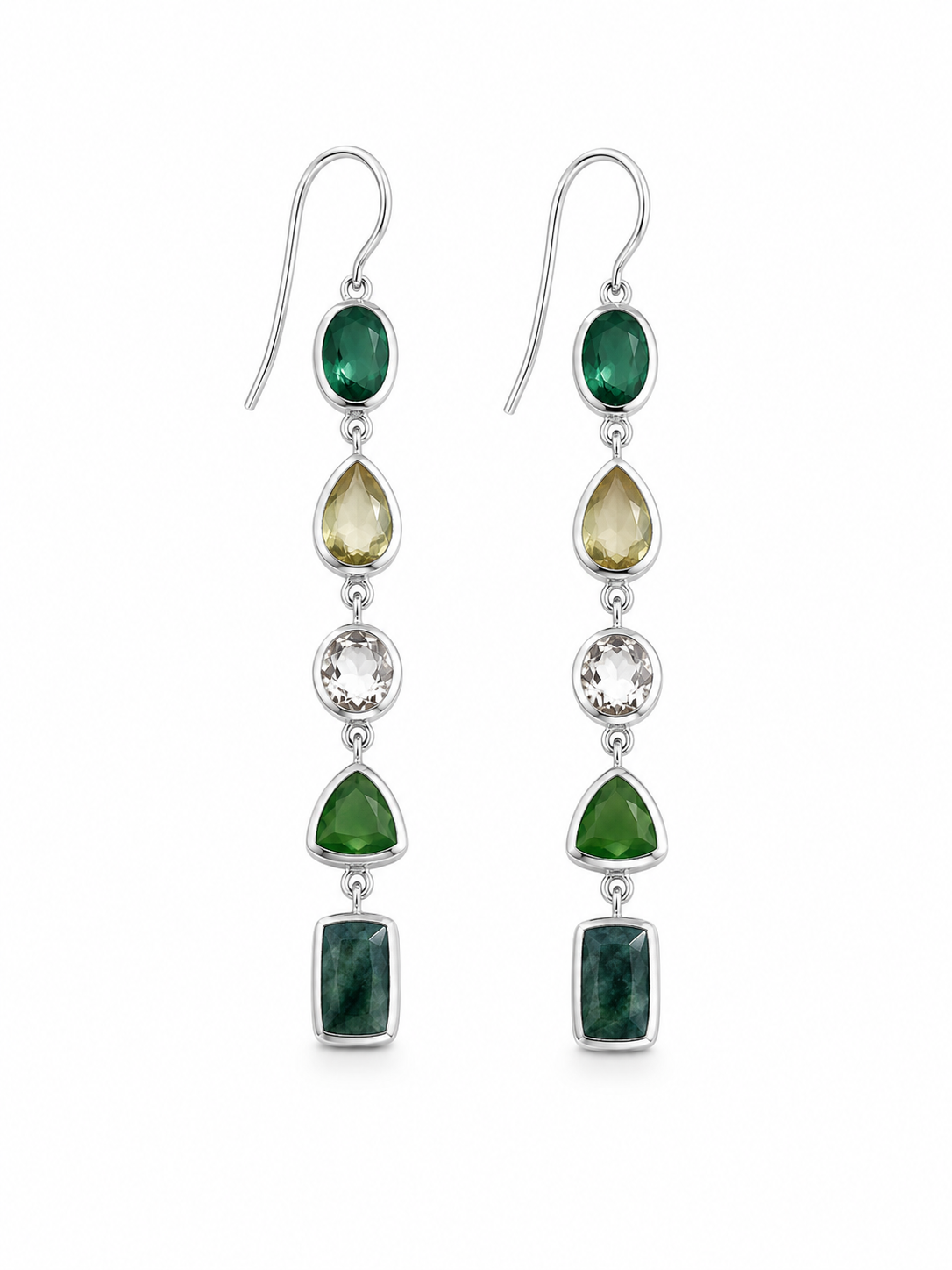 Multi Gemstone and Sterling Column Earrings