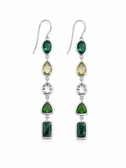Multi Gemstone and Sterling Column Earrings