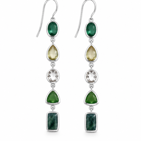 Multi Gemstone and Sterling Column Earrings