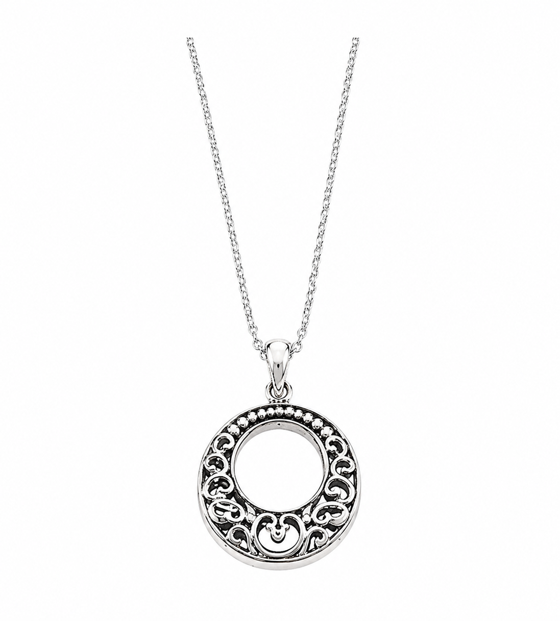 Sterling Filigree Open Circle Pendant 18 Inch Chain