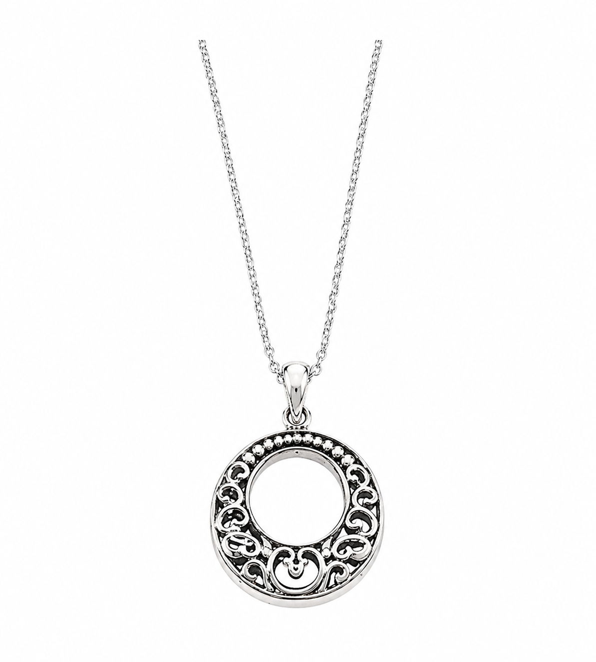 Sterling Filigree Open Circle Pendant 18 Inch Chain