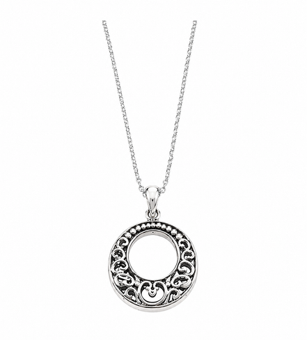 Sterling Filigree Open Circle Pendant 18 Inch Chain