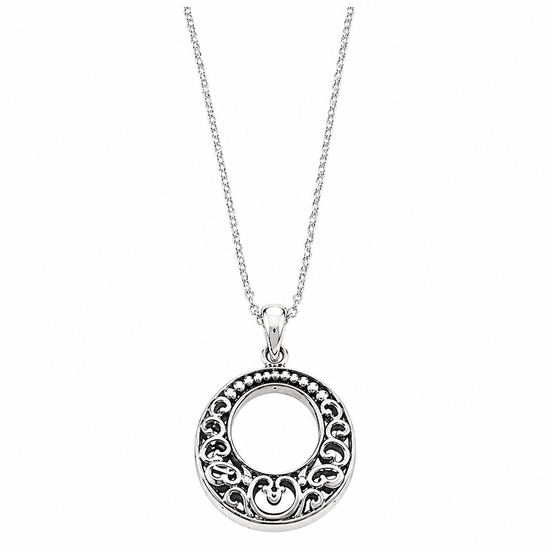 Sterling Filigree Open Circle Pendant 18 Inch Chain
