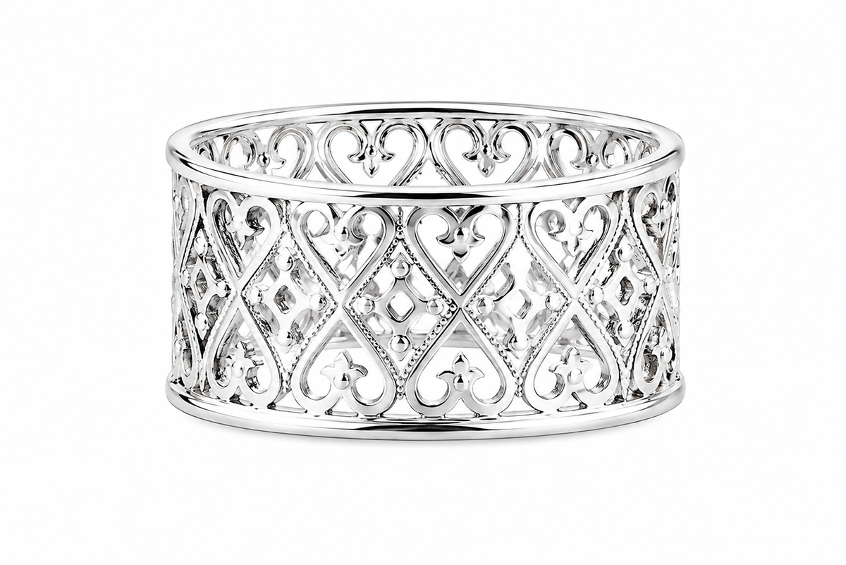 Sterling Intricate Lace Wide Band Ring