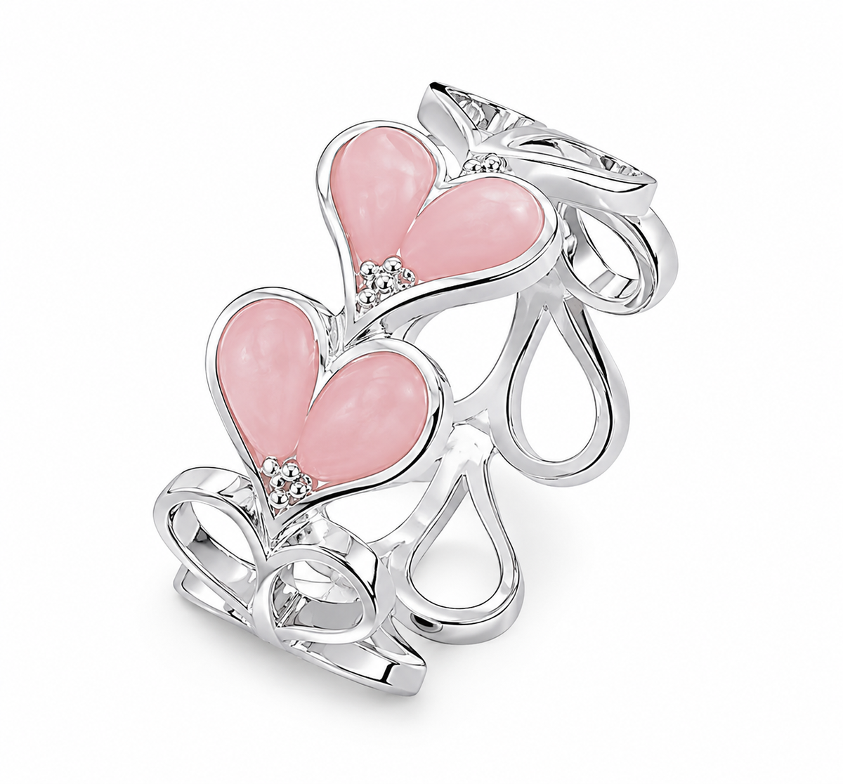 Pink Opal and Sterling Hearts Band Ring