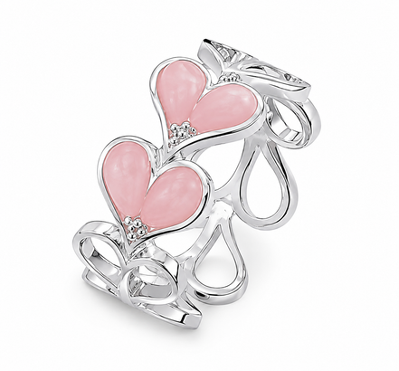 Pink Opal and Sterling Hearts Band Ring