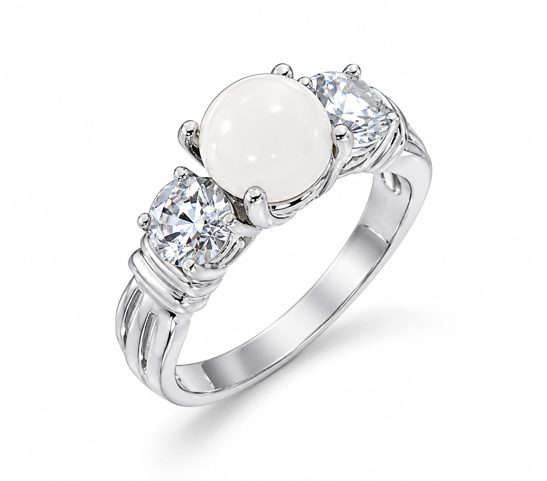 Rainbow Moonstone and White Topaz Sterling Ring