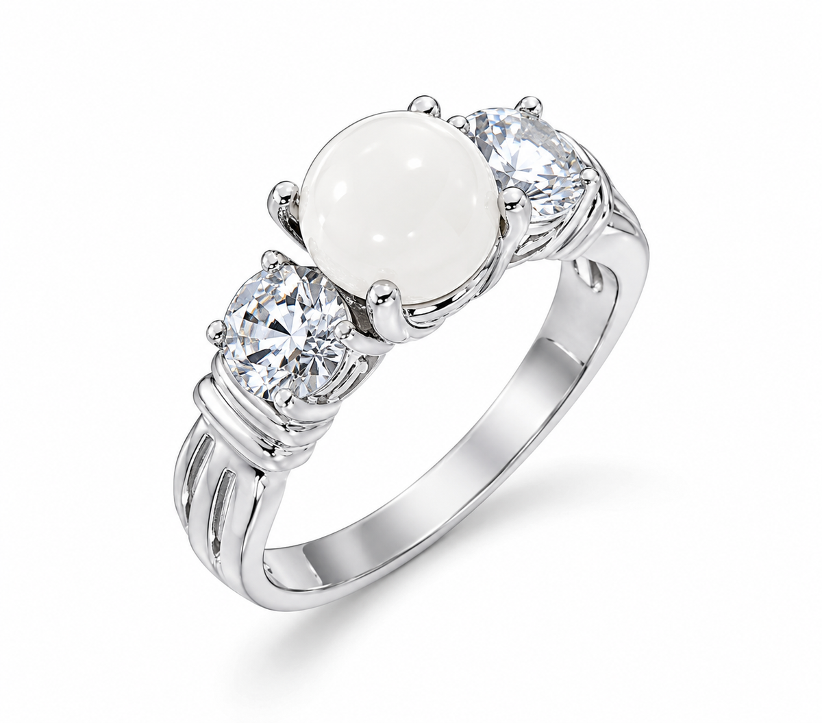 Rainbow Moonstone and White Topaz Sterling Ring