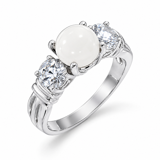 Rainbow Moonstone and White Topaz Sterling Ring
