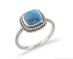 Cabochon Turquoise and Sterling Corded Ring