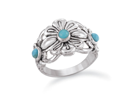 Turquoise and Antiqued Floral Arrangement Ring