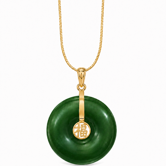 Jade and Gold over Sterling Good Fortune Donut Pendant