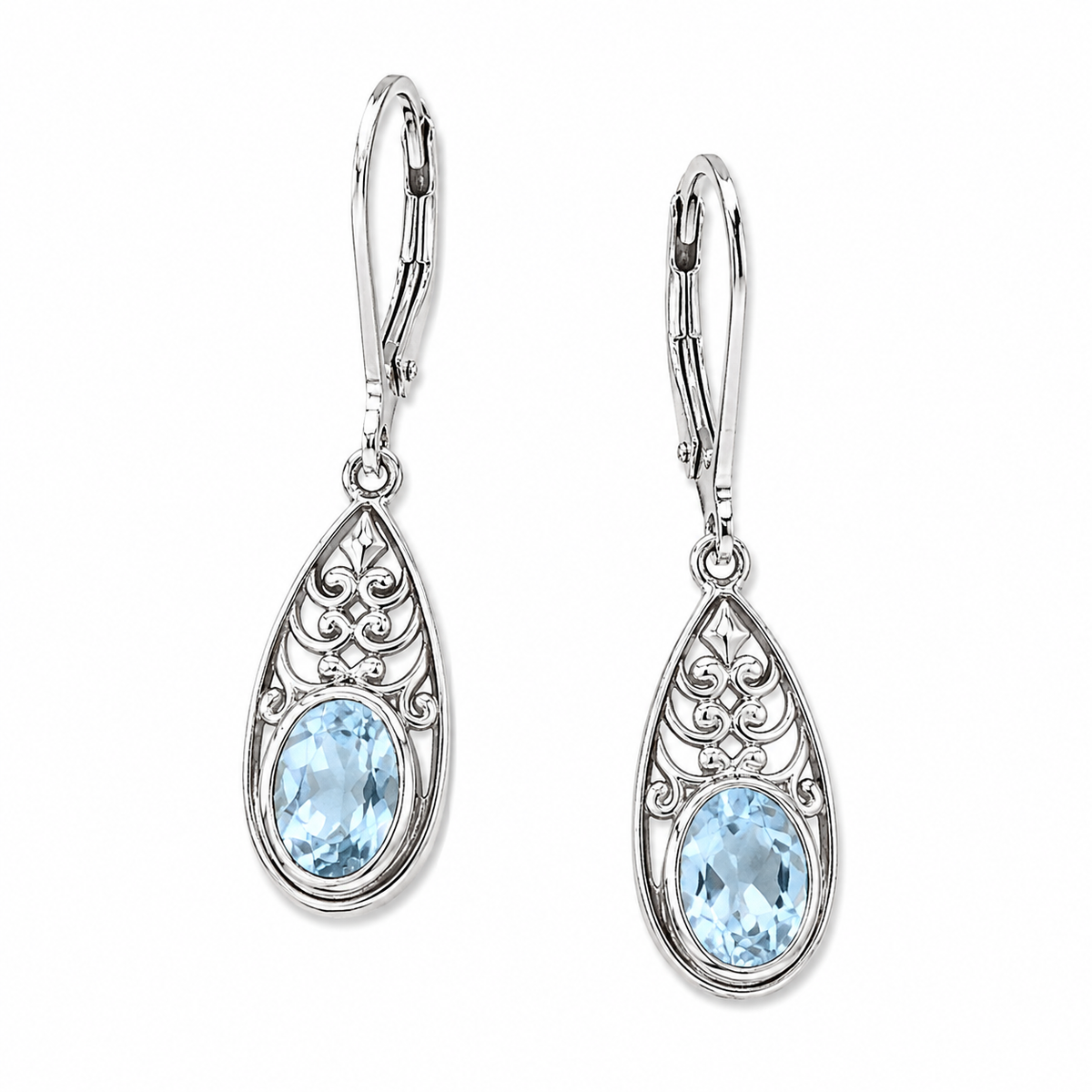 Sky Blue Topaz and Sterling Scrollwork Leverback Earrings