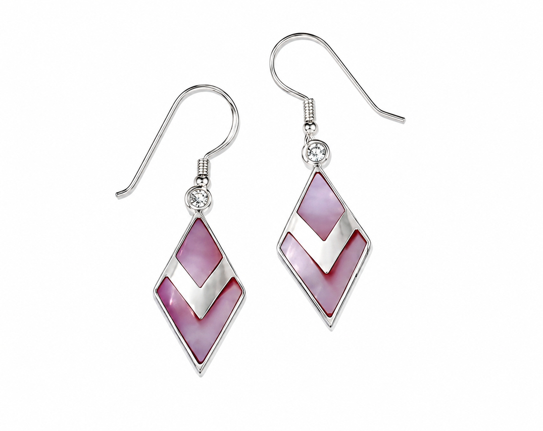 Pink Mother of Pearl and Sterling Inlay Earrings