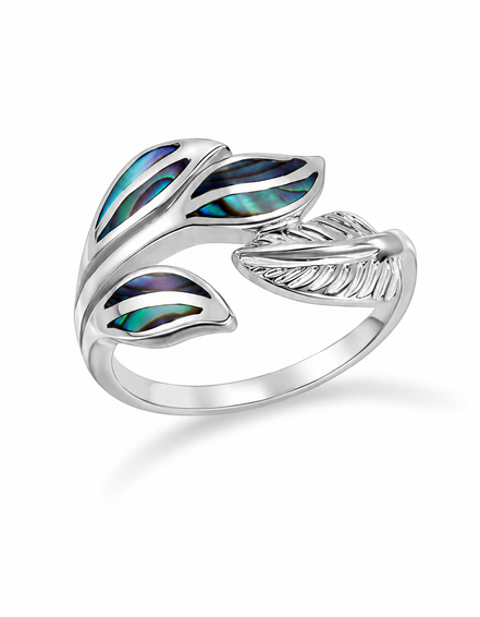 Abalone and Sterling Inlay Flowing Leaves Ring