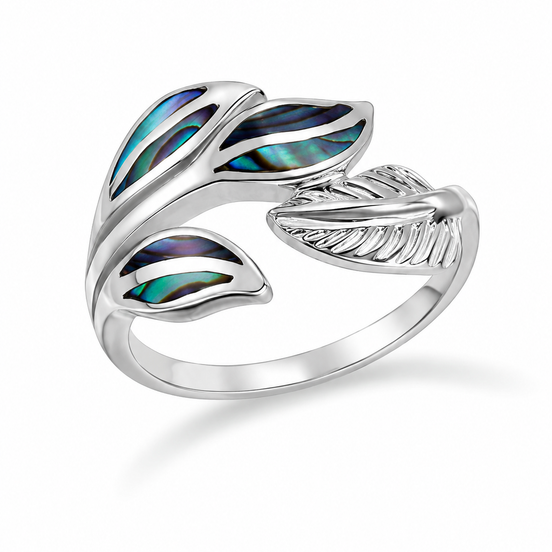 Abalone and Sterling Inlay Flowing Leaves Ring