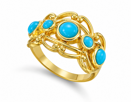 Turquoise and 18K Gold Over Sterling Ring