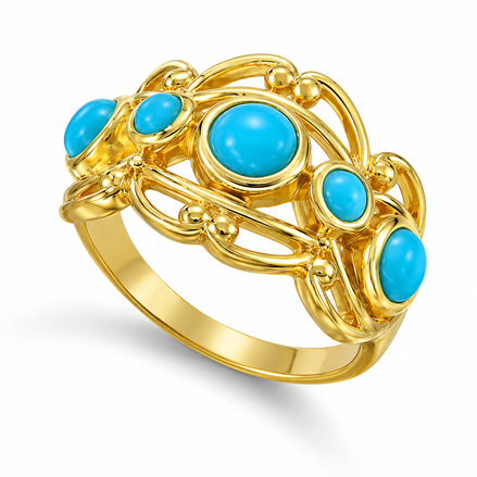 Turquoise and 18K Gold Over Sterling Ring