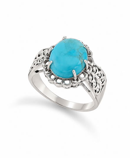 Turquoise and Sterling Intricate Setting Ring