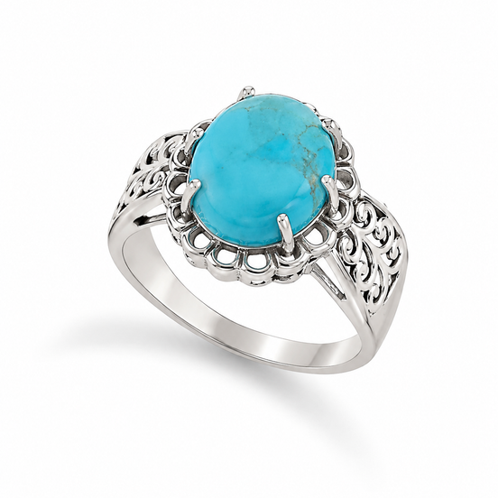 Turquoise and Sterling Intricate Setting Ring