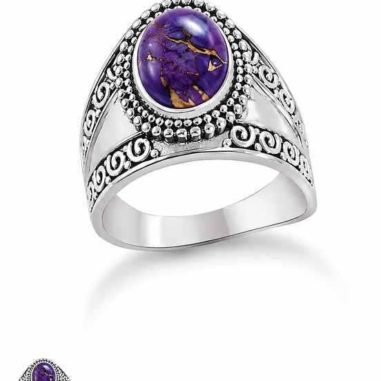 Purple Turquoise and Sterling Boho Design Ring