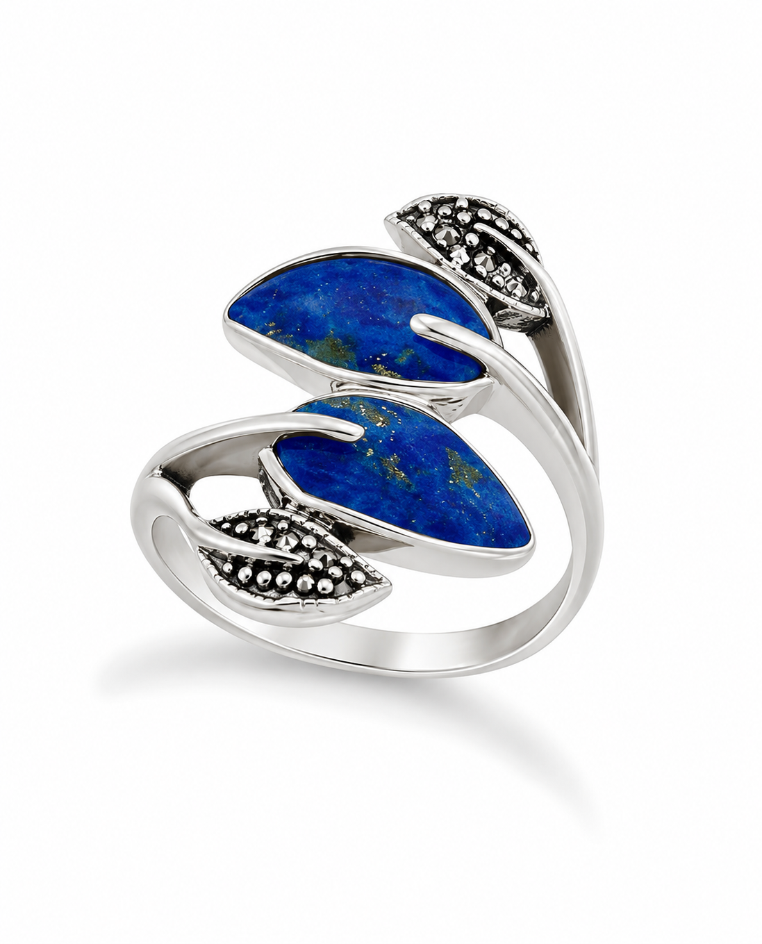 Lapis and Sterling Cascading Leaves Ring