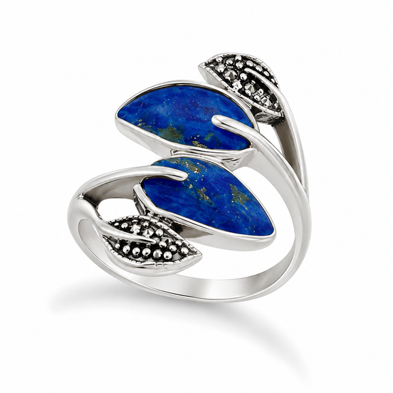 Lapis and Sterling Cascading Leaves Ring