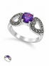 Faceted Purple CZ and Marcasite Sterling Ring