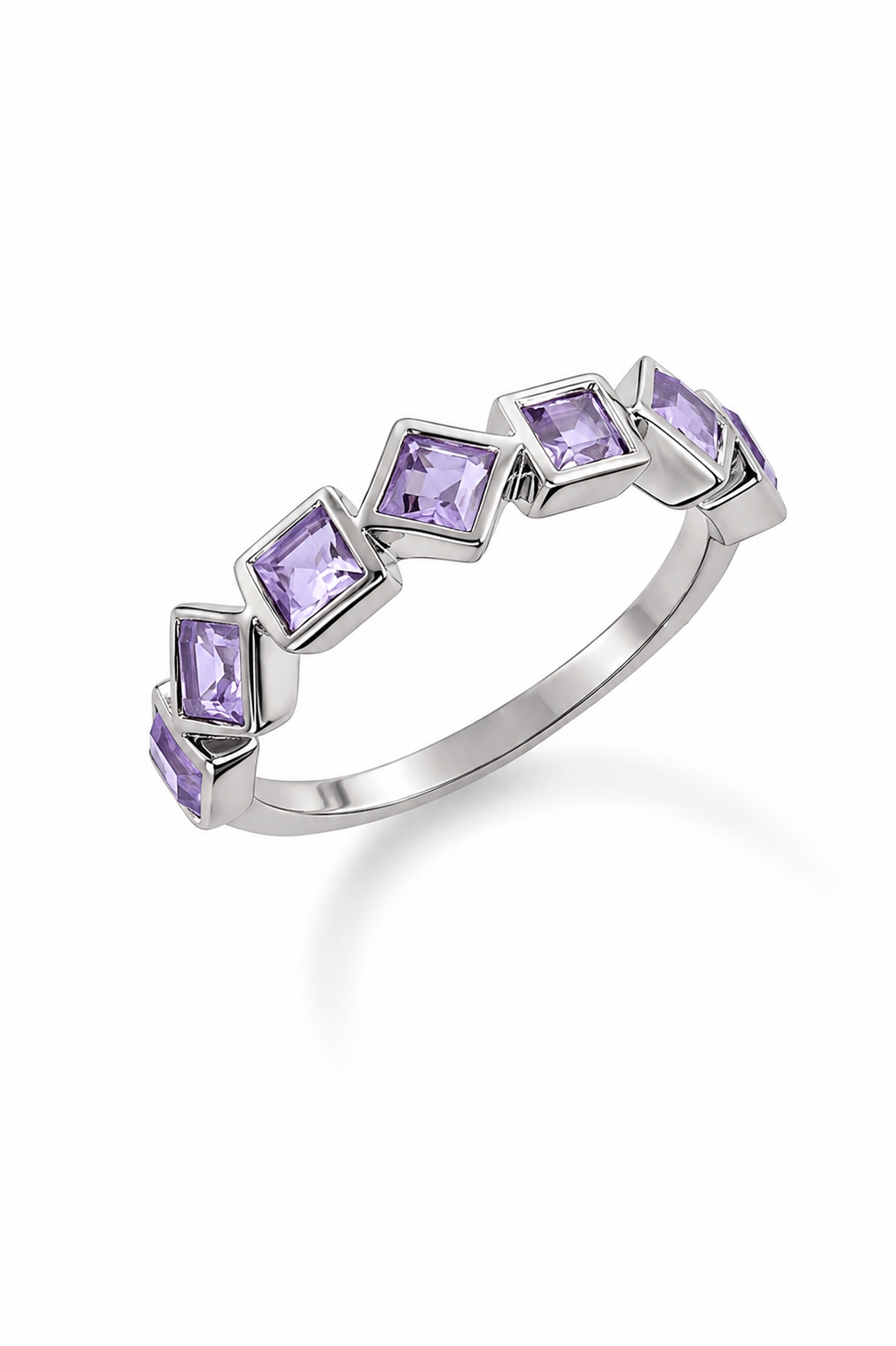 Amethyst and Sterling Geometric Band Ring