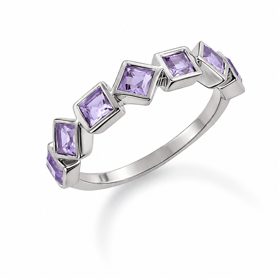 Amethyst and Sterling Geometric Band Ring