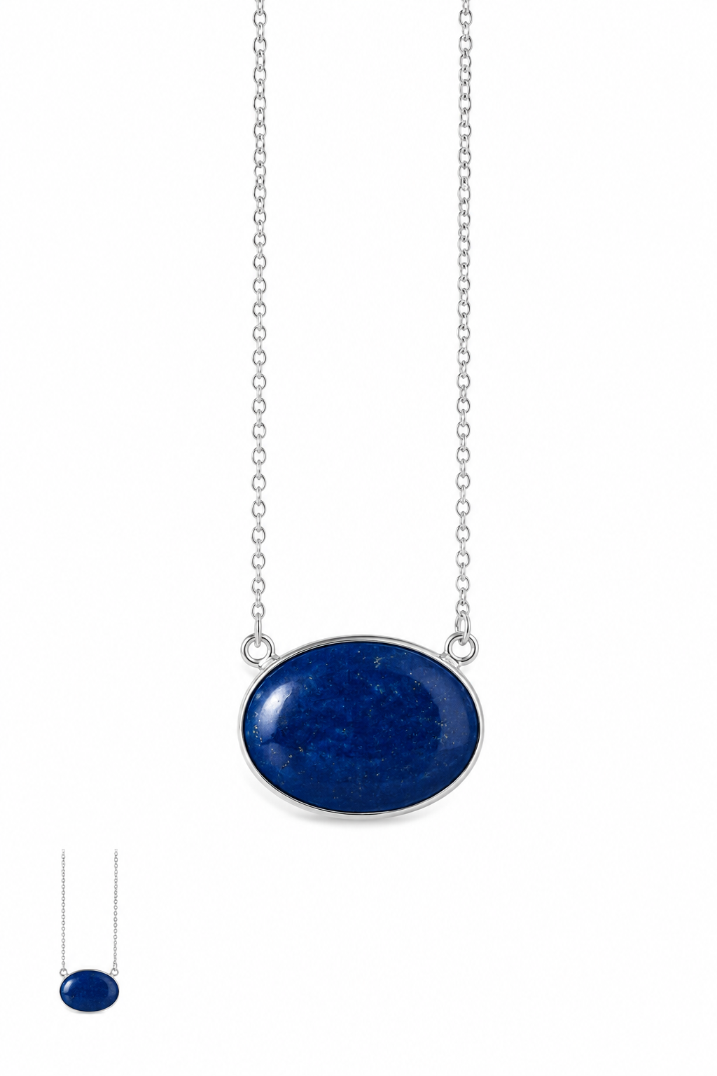 Cabochon Lapis and Sterling Trapeze Necklace 18 Inch Chain