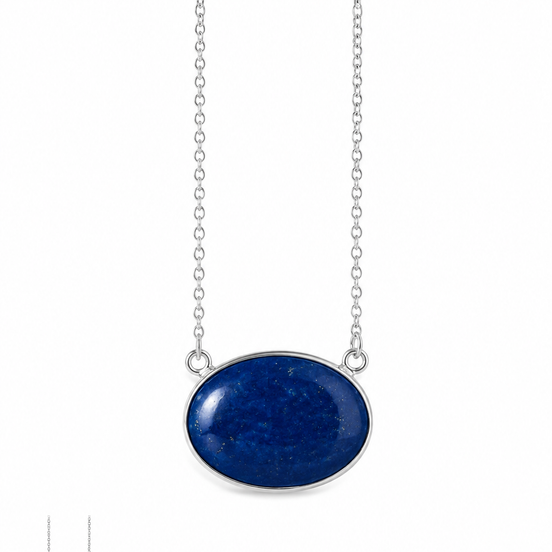 Cabochon Lapis and Sterling Trapeze Necklace 18 Inch Chain