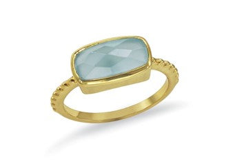 Faceted Blue Chalcedony and Gold Over Sterling Ring