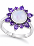 Cabochon Moonstone and Amethyst Sterling Sunburst Ring