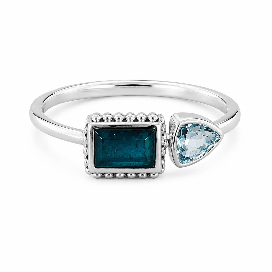 Aqua Blue Jade Skyblue Topaz and Sterling Ring